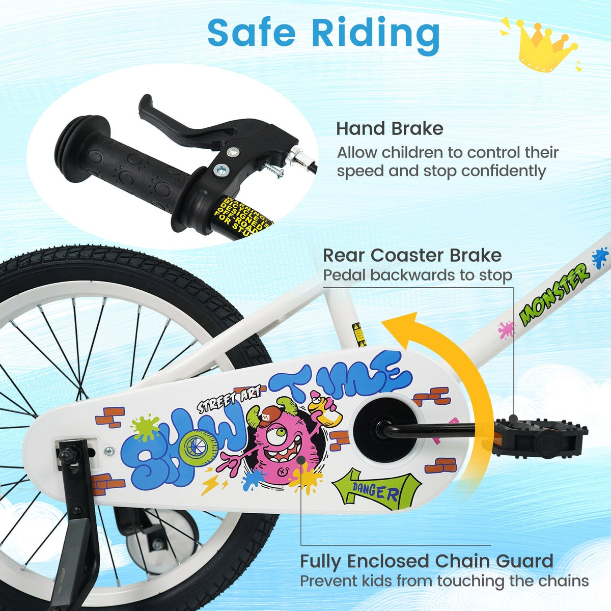 Kids Bike with Training Wheels 12-18 Inch White