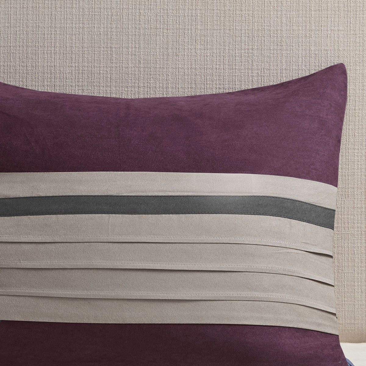 7 Pc Pieced Faux Suede Comforter Set Purple Cal King