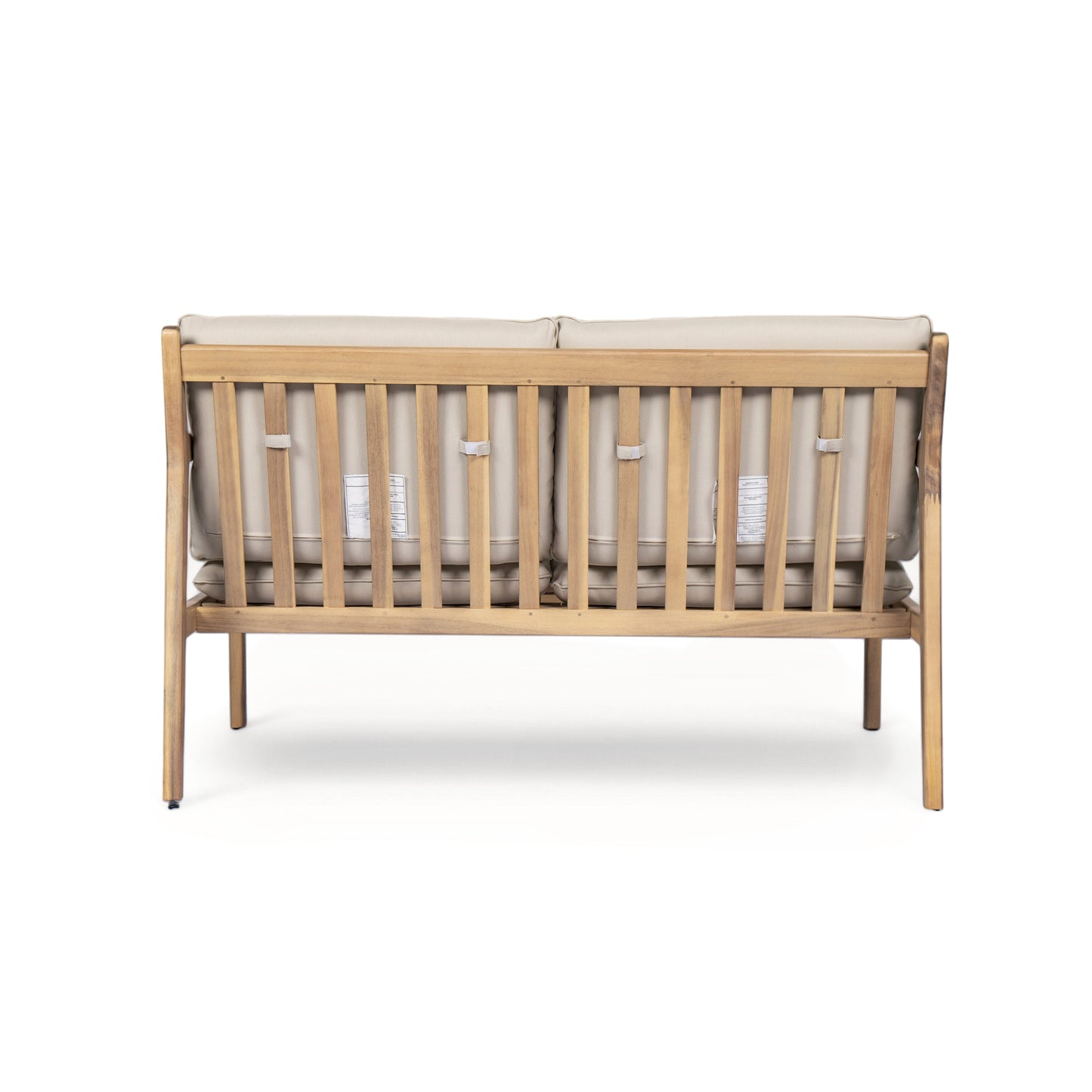 Outdoor Acacia Wood Loveseat with Coffee Table, Light Teak Frame