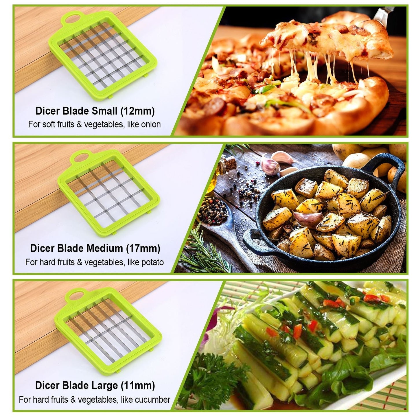 Vegetable Slicer Quick Potato Tomato Fruit Cutter Set w/3 Blades Stainless Steel Food Chopper