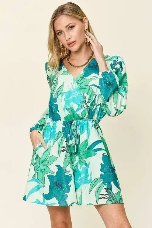 Floral Long Sleeve Romper with Pockets - S-3XL | Femstylo