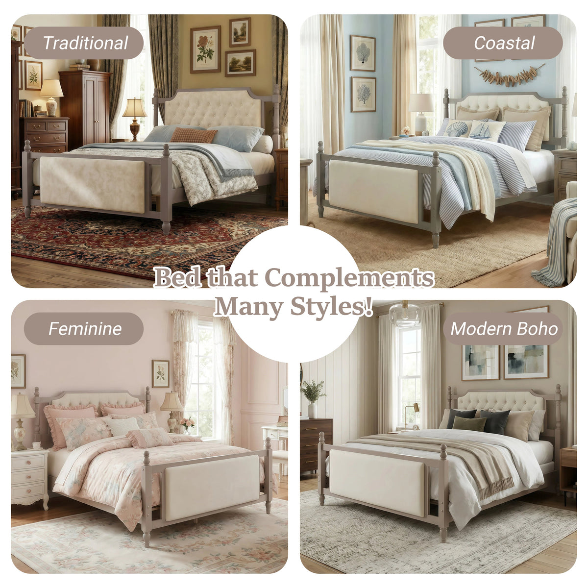 Queen Size Upholstered Platform Bed with Button Tufted Headboard