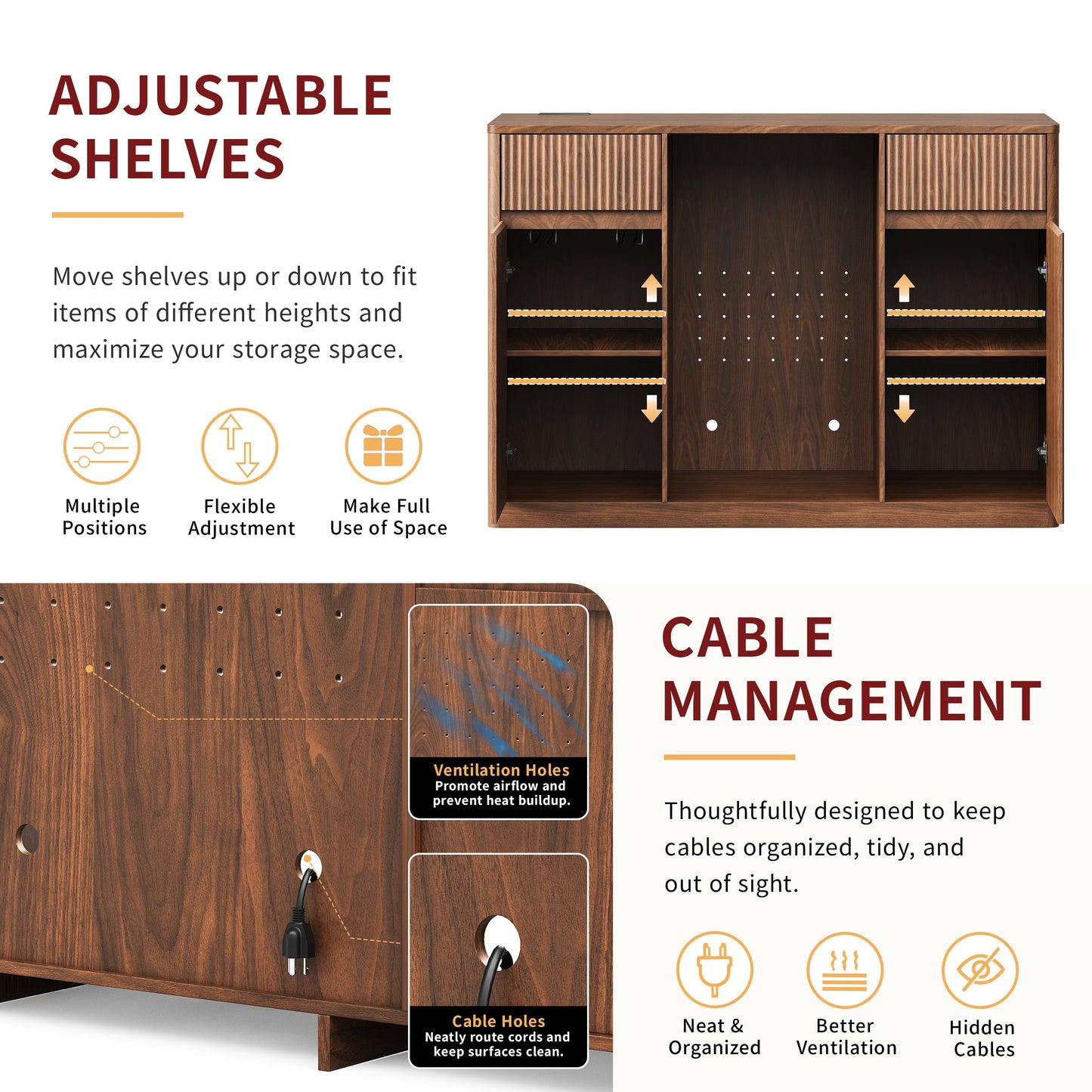 53.2" Fluted Buffet Wine Cabinet with Mini Fridge Nook (Fridge Not Included)