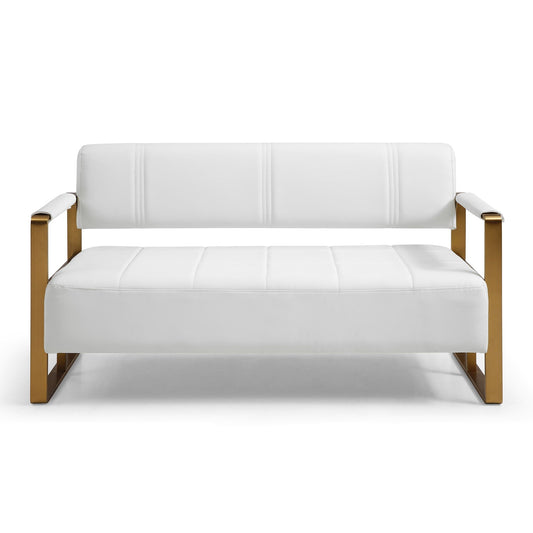 Modern Upholstery Accent Loveseat Sofa For Living Room 2 Seater With Metal Arms