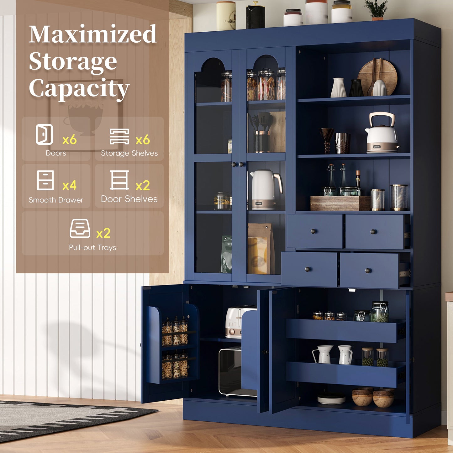 TOPMAX Freestanding Buffet With Hutch - Tall Kitchen Pantry Cabinet