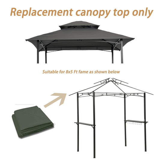 8x5Ft Grill Gazebo Replacement Canopy, Double Tiered BBQ Tent Roof Top Cover