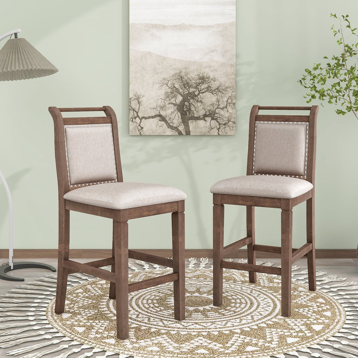 TOPMAX 3-Piece Wood Counter Height Drop Leaf Dining Table Set with 2 Upholstered Chairs