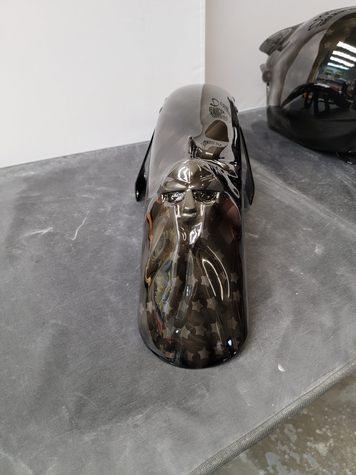 Ghosted American flag with Spartan stretching through