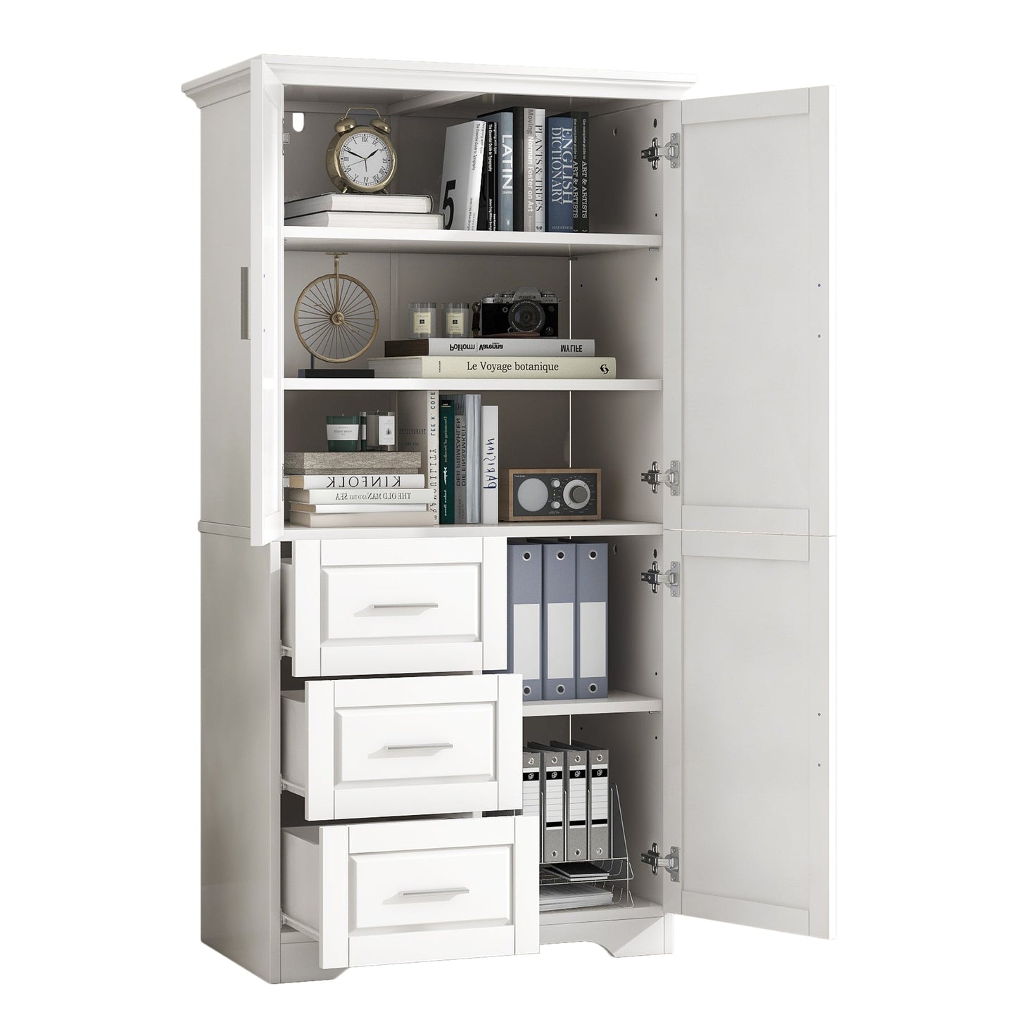 Tall and Wide Storage Cabinet with Doors for Bathroom or Office