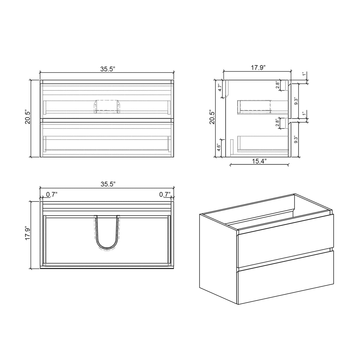 Alice-36W-201 Wall Mount Cabinet Without Basin