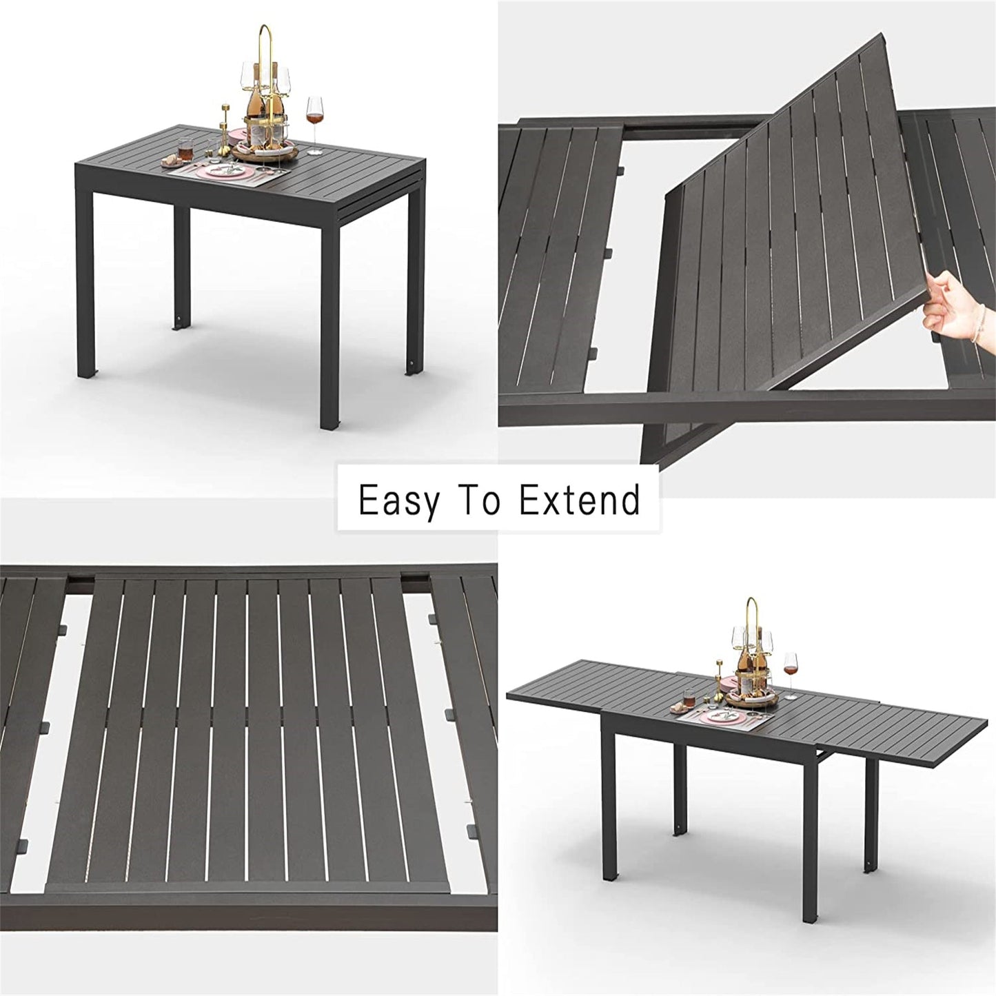 Patio Dining Expandable Table, Metal Aluminum Outdoor Table for 6-8 Person