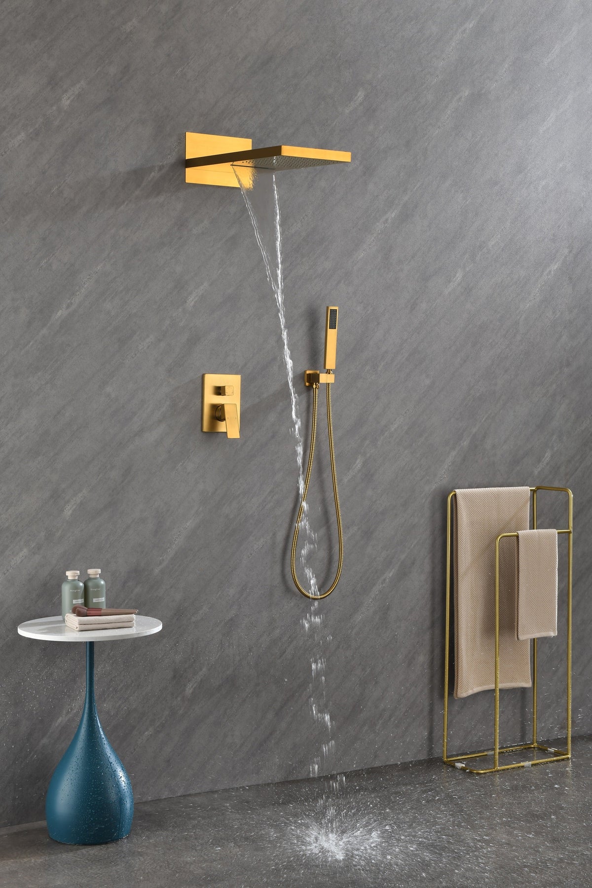 Wall Mounted Shower System with Handheld and Rainfall Head