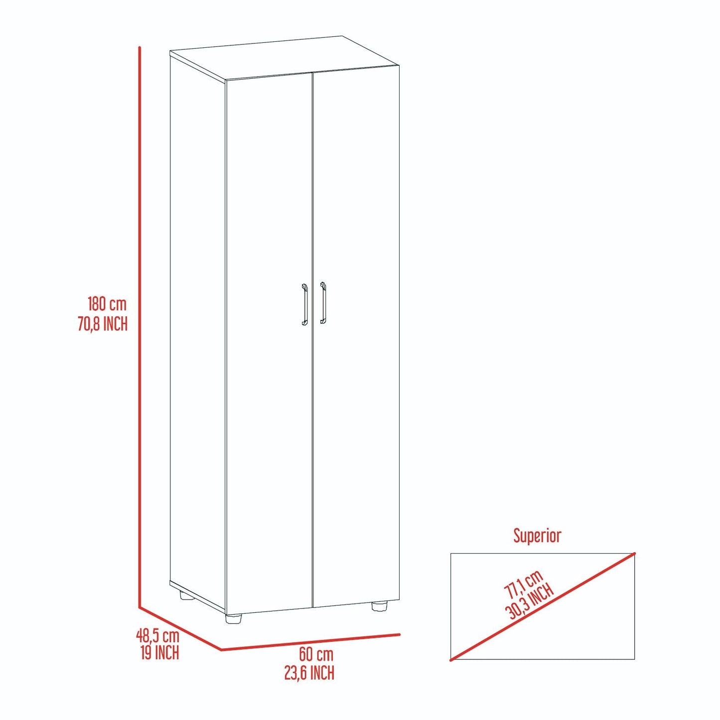 Armoire-Organiser 70.8"H, Two Shelves, Rod, Double Door Cabinet Armoire