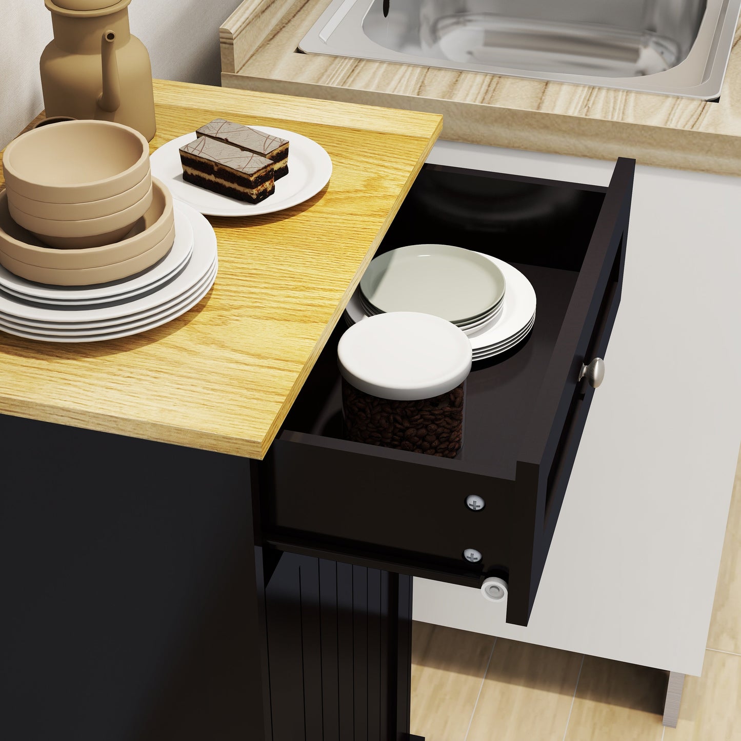 Tilt-Out Trash Cabinet with One Drawer in Black