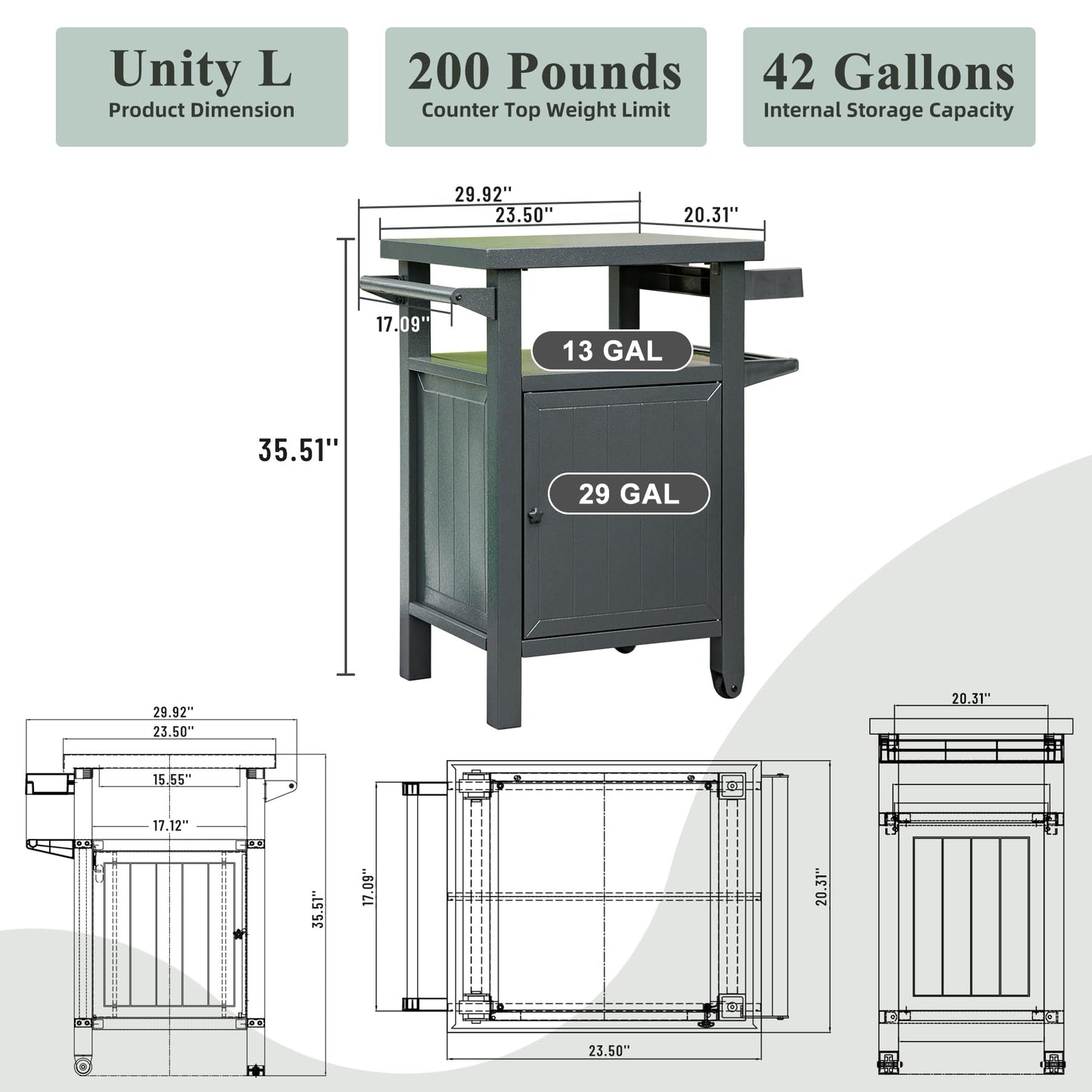 Grill Carts Outdoor with Storage and Wheels