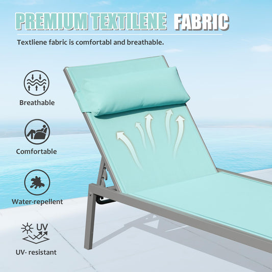 Patio Chaise Lounge Set of 3 with Side Table, Aluminum Adjustable Recliners
