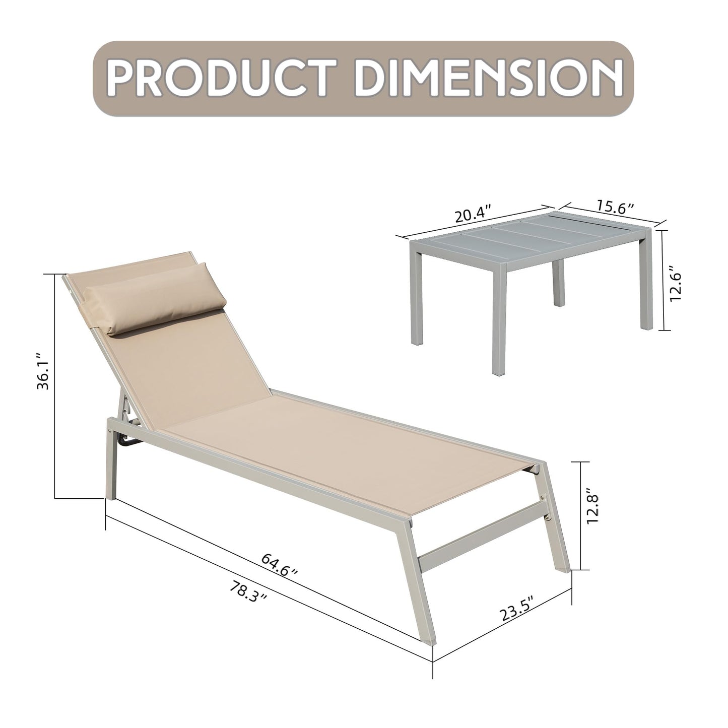 Patio Chaise Lounge Set of 3 with Side Table
