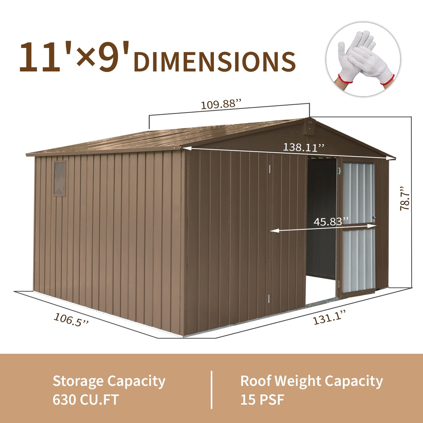 Backyard Storage Shed 11'x9' with Galvanized Steel Frame & Lockable Door