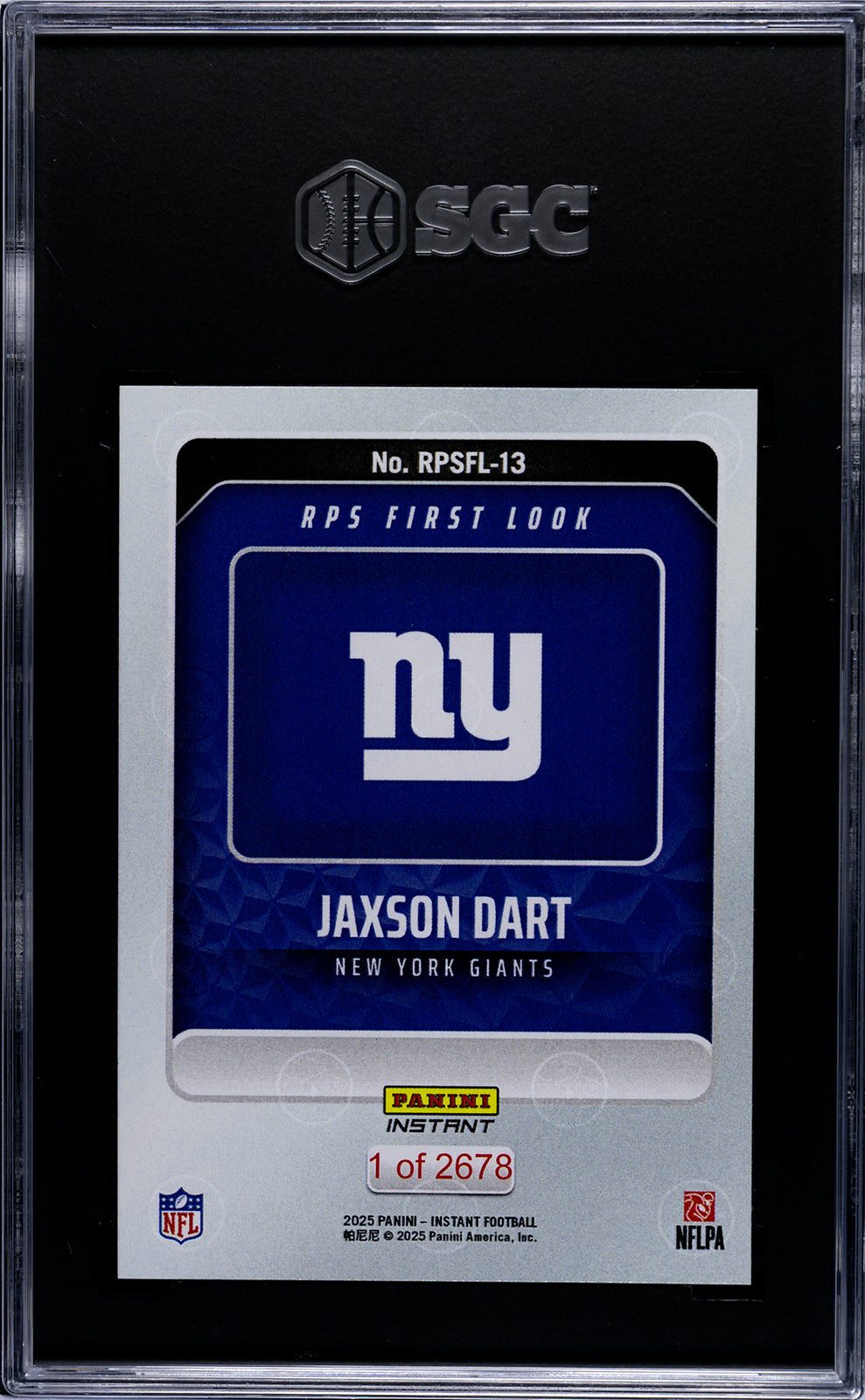 Graded 2025 Panini Instant Jaxson Dart #RPSFL13 RPS First Look Rookie RC Football Card SGC 10 Gem Mint