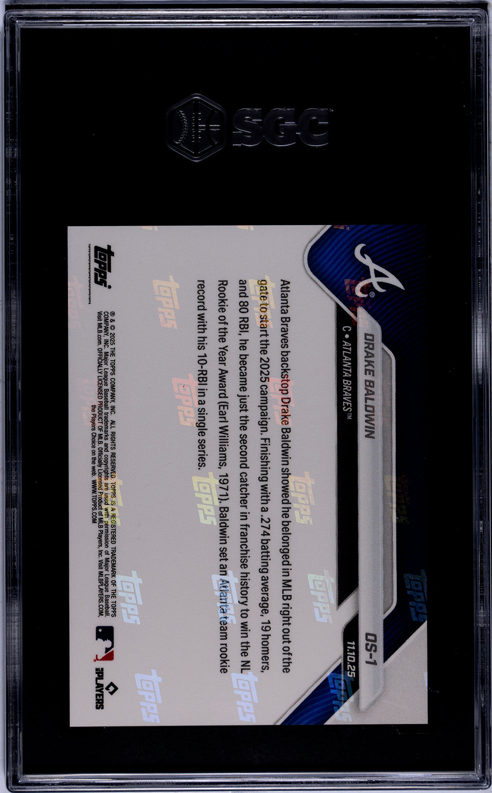 Graded 2025 Topps Now Drake Baldwin #OS1 Offseason Rookie RC Baseball Card SGC 9.5 Mint+