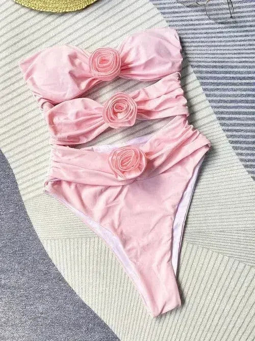 Cutout one piece rose swimsuit
