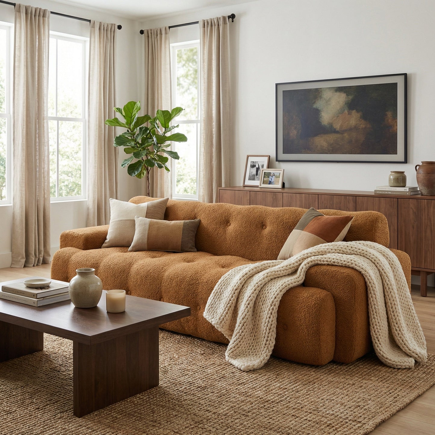 88 in. Cloud 3 Seater Boucle Sofa with Button Tufted Comfy Upholstered Couch, Nomad