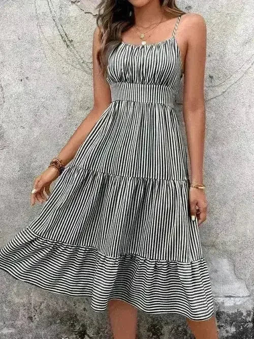 Striped spaghetti strap midi dress