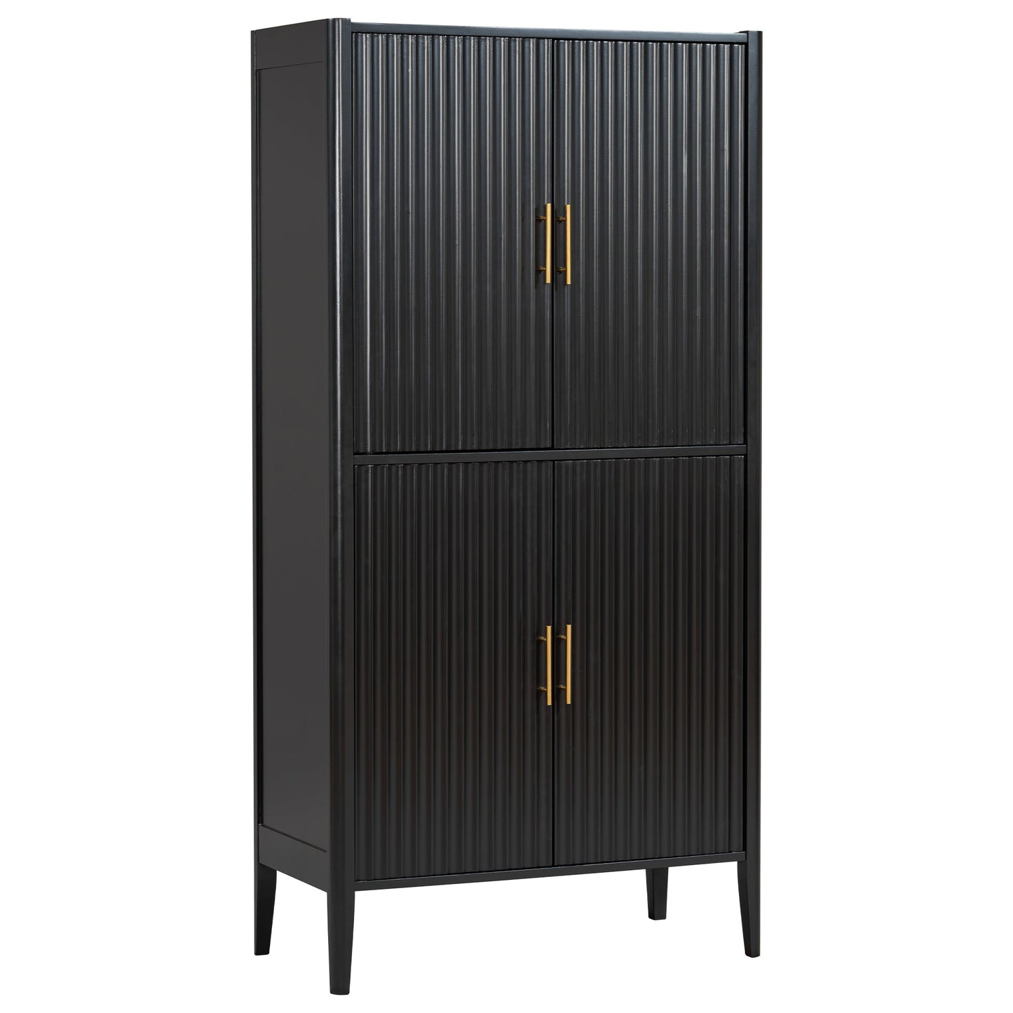 U_STYLE Modern Fluted Wine Cabinet with Glass Display & Stemware Rack