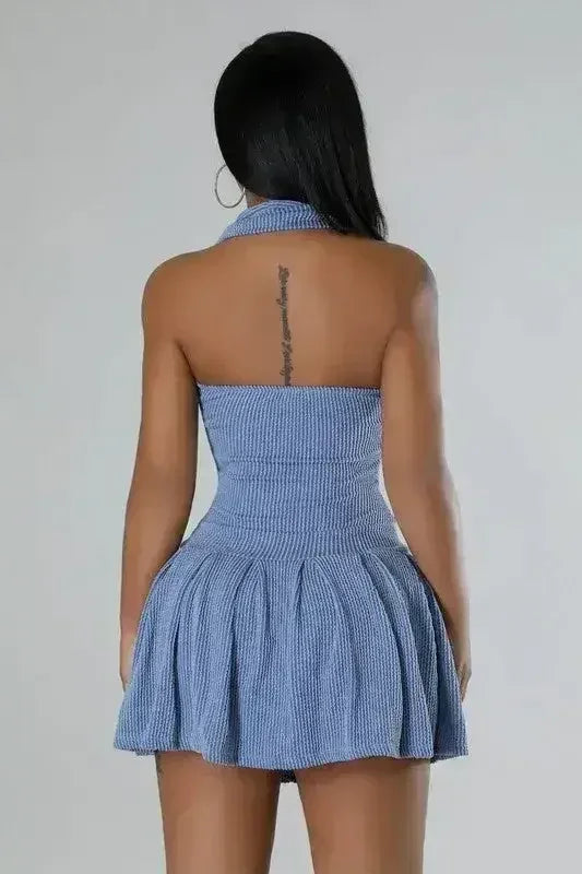 Sexy Romper Skirt – Halter Neck with Built-In Shorts