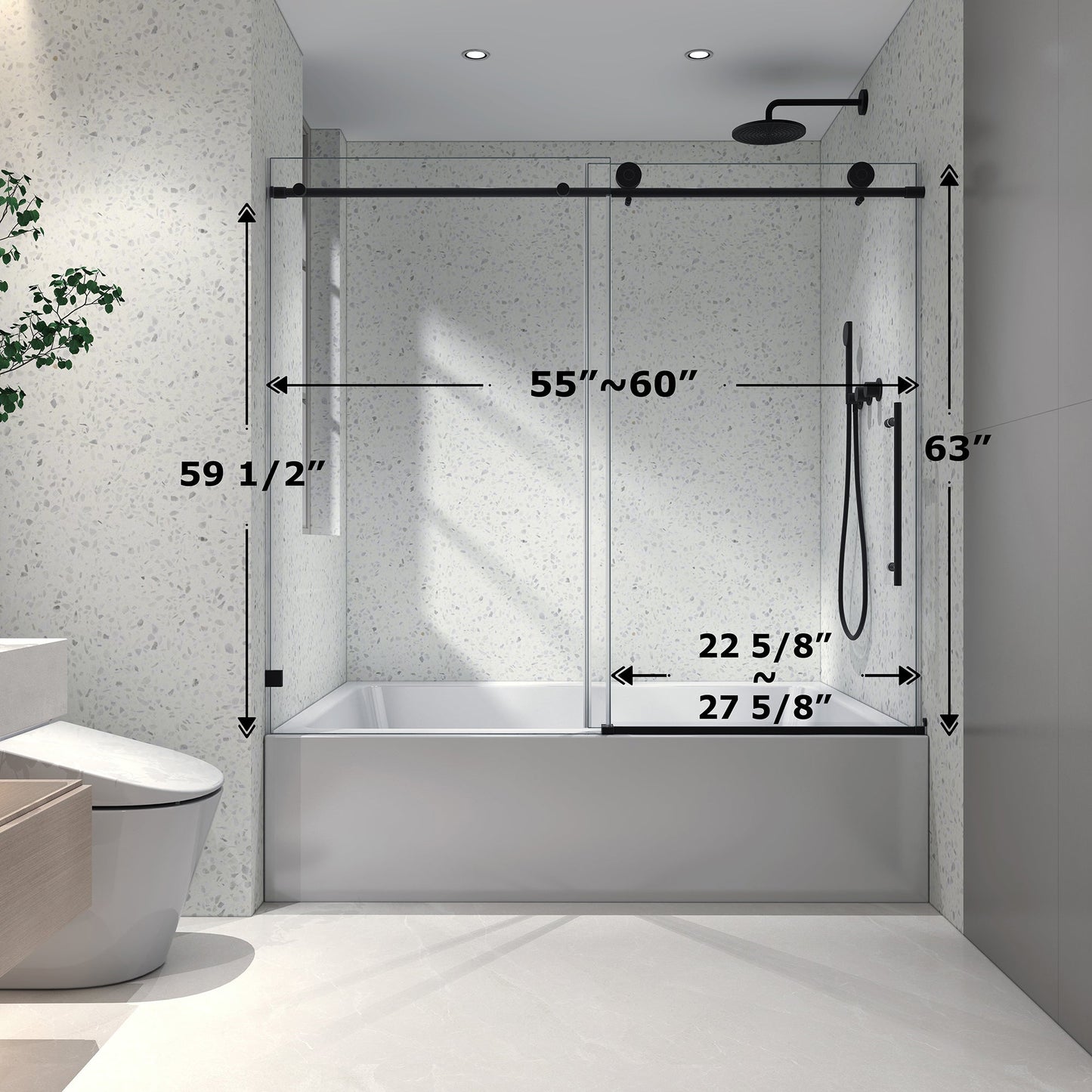 6063 Matte Tempered Glass Shower Door