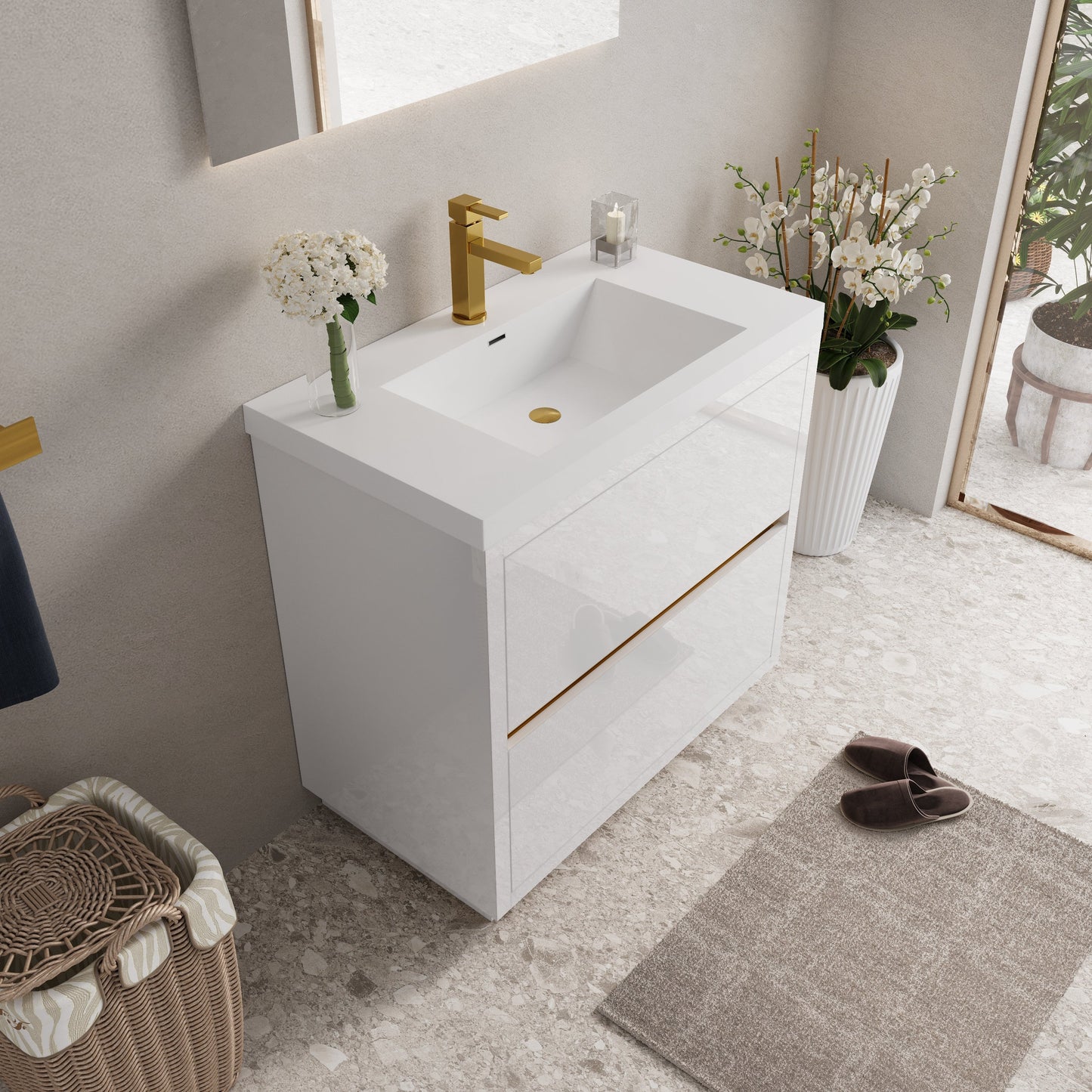 36" Freestanding Bathroom Vanity with Sink and Storage Cabinet