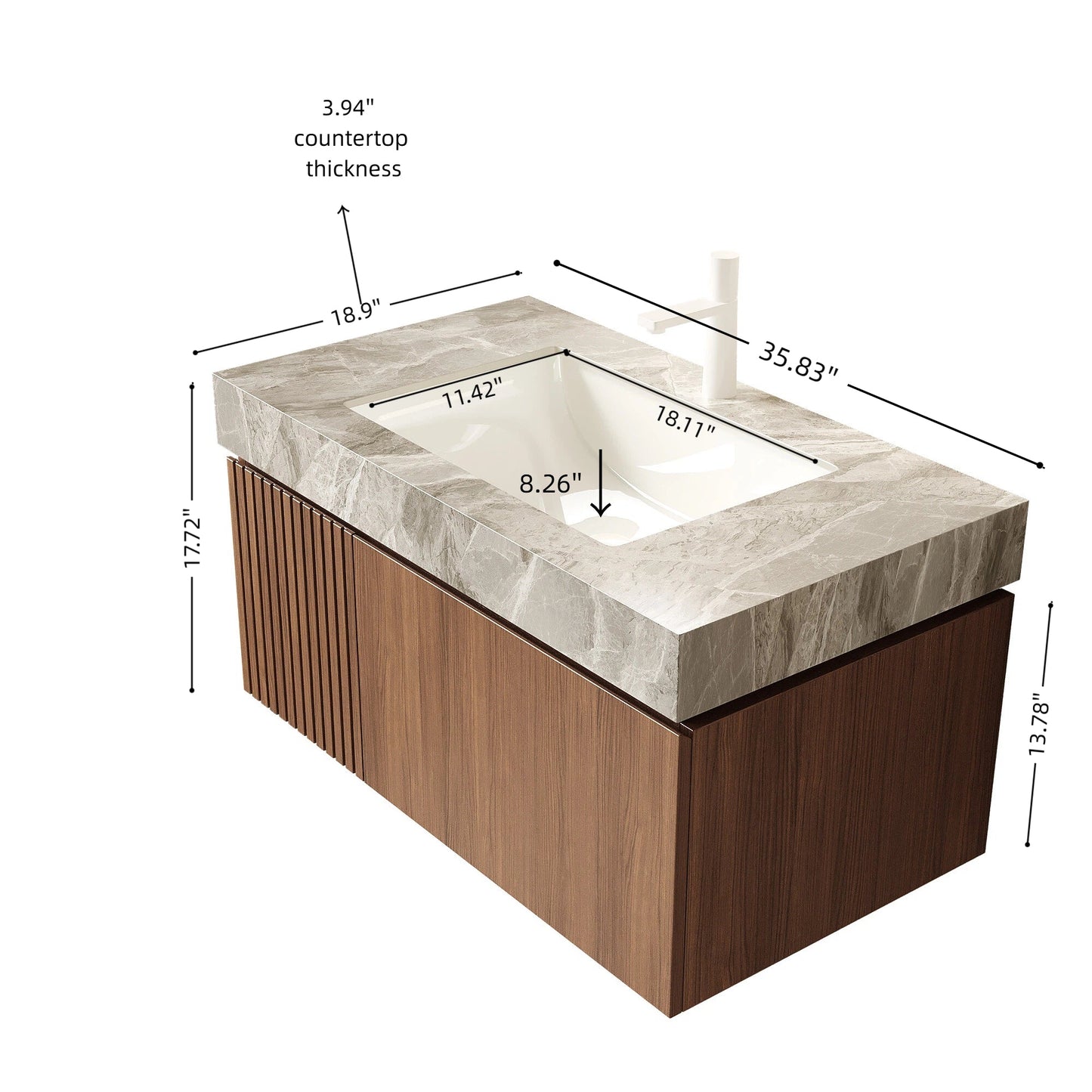 MURI 36" Bathroom Vanity & Sink, Floating Plywood Storage Cabinet with Drawer & Door