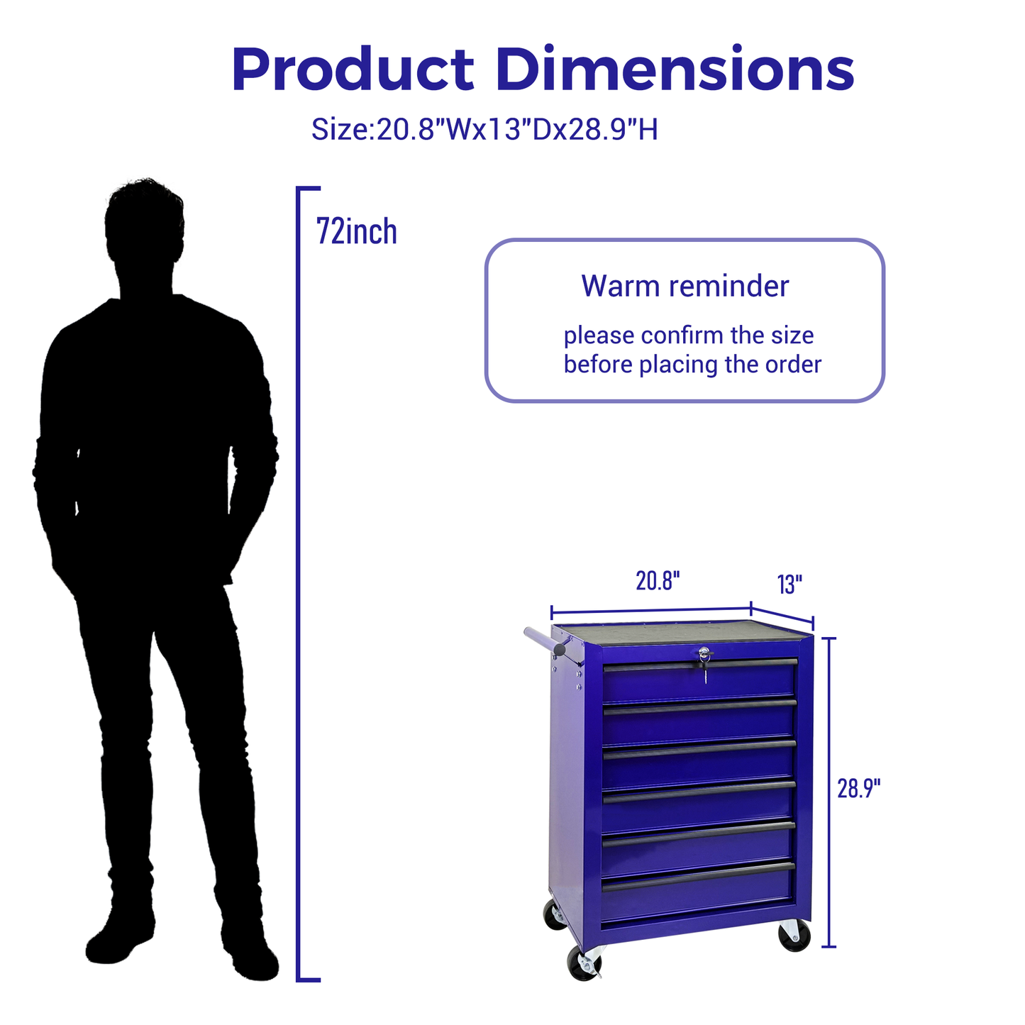 Rolling Metal Tool Chest with 6 Drawers, 20" Cabinet - Purple