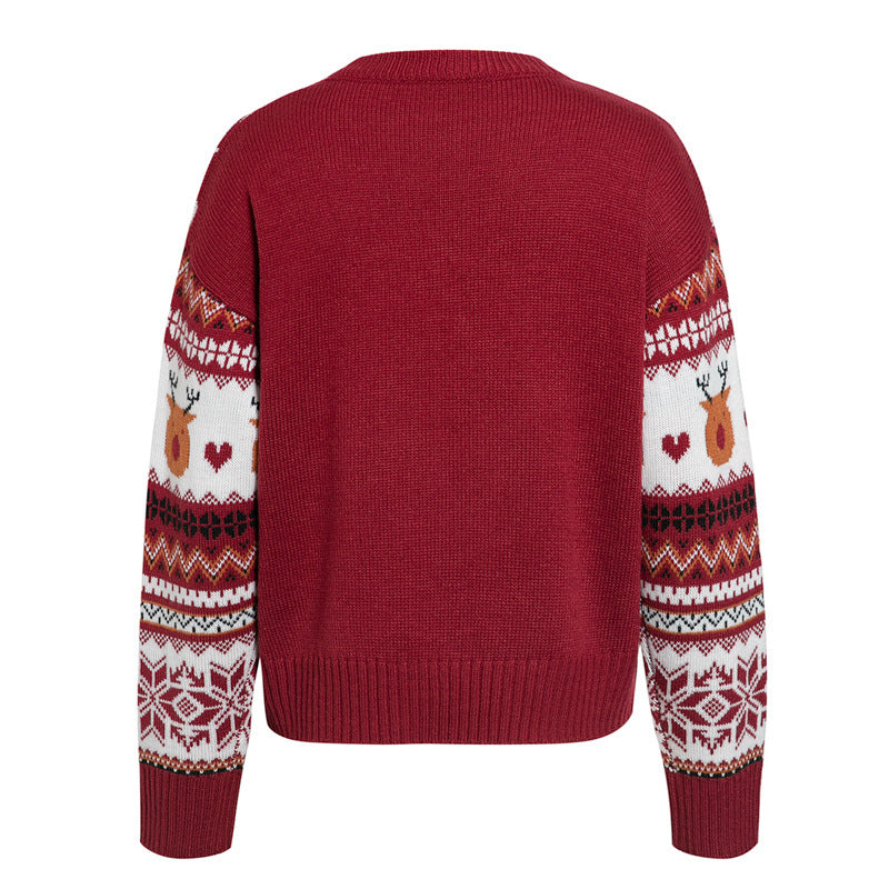 Winter round neck college style printed sweater
