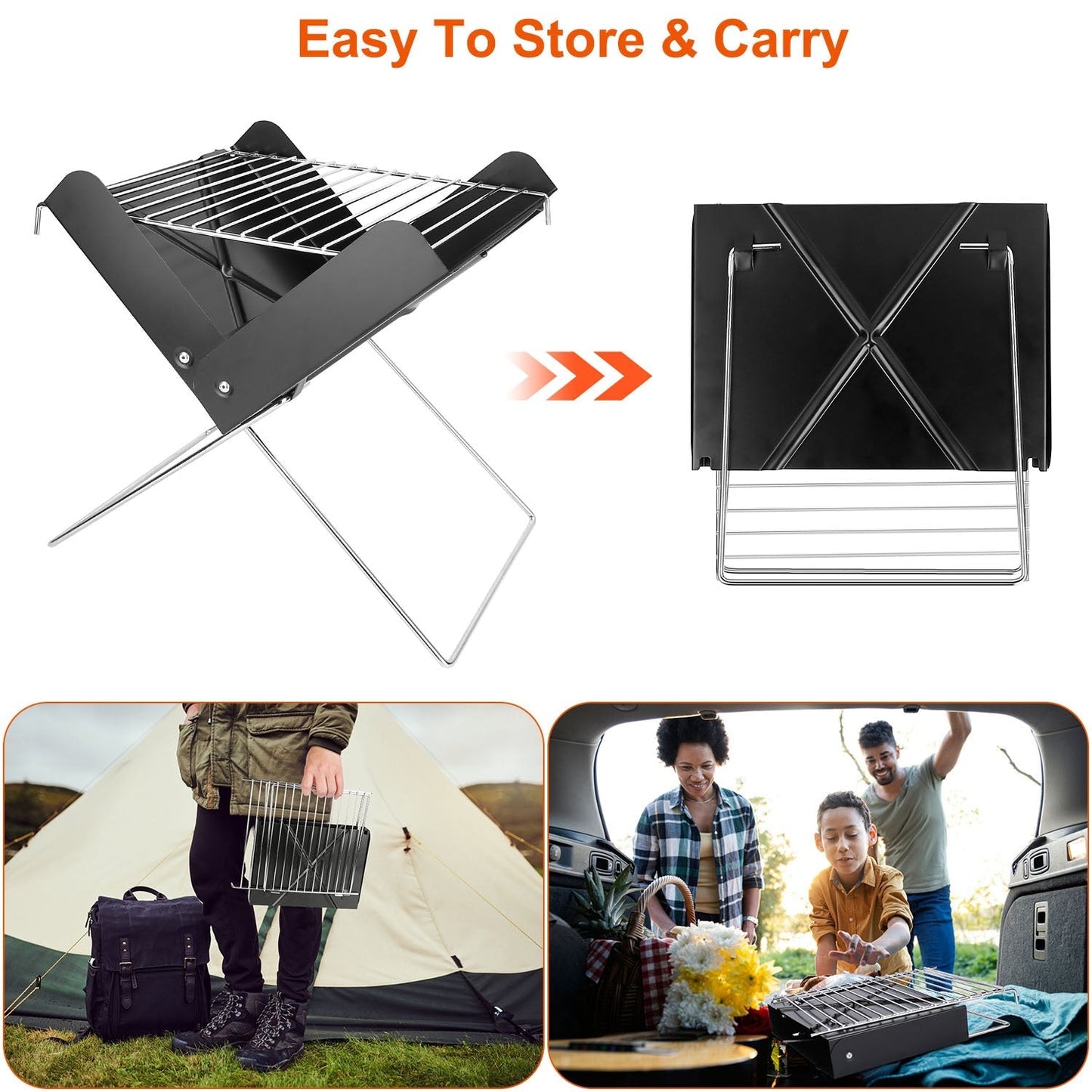 Foldable BBQ Grill Charcoal Barbecue Portable X Grill Tabletop Outdoor Smoker BBQ for Camping Picnic Outdoor Party