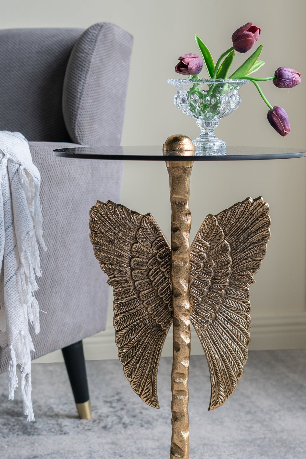 15.5x15.5x24" Round Top Accent Table With Angel Wings