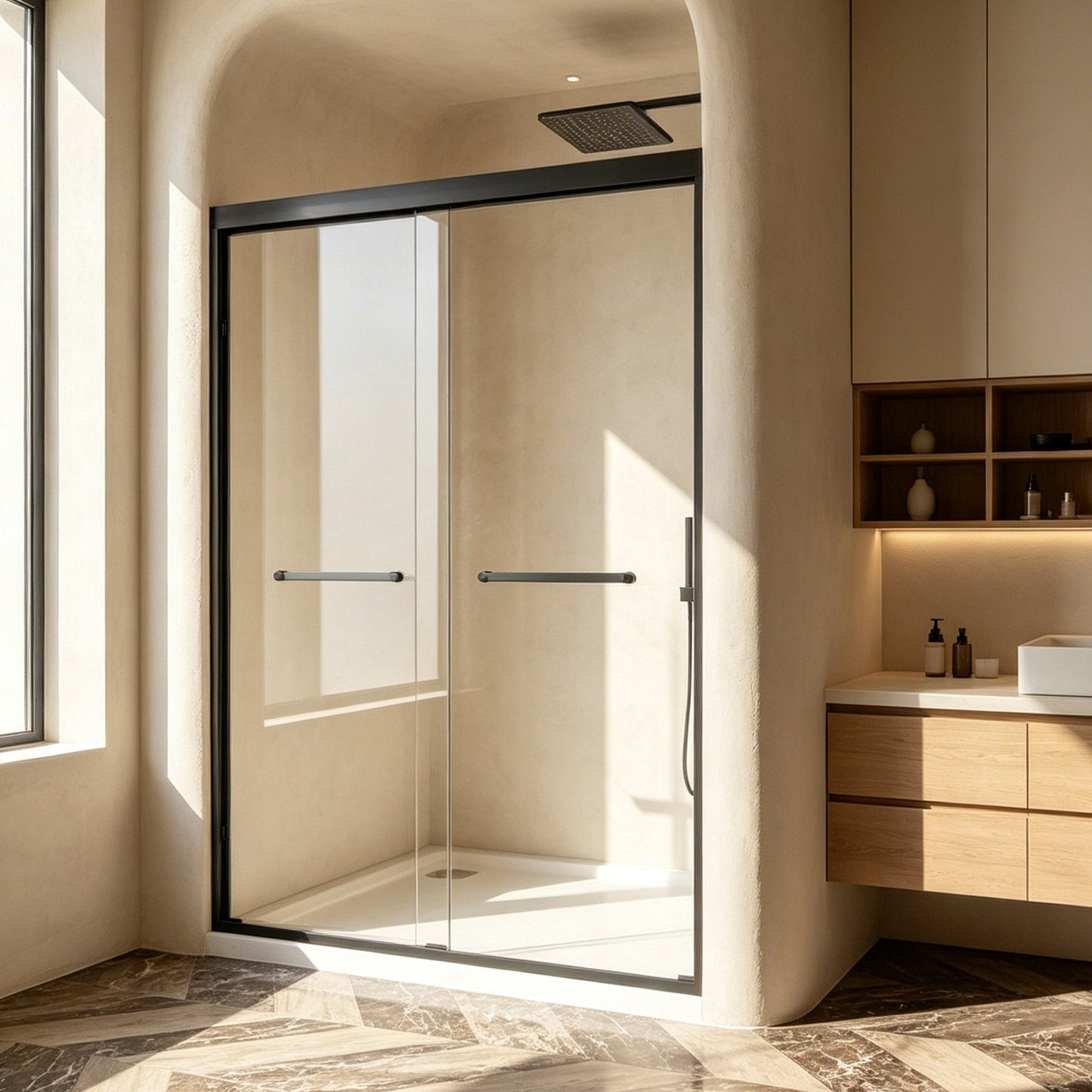 Tempered Glass Aluminum Frame Double Sliding Shower Door