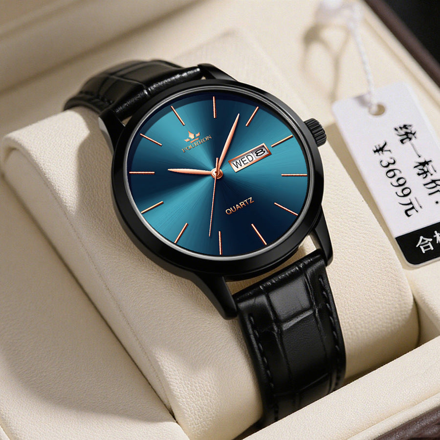 Men's Minimalist Watch With A Dual-calendar Leather Strap