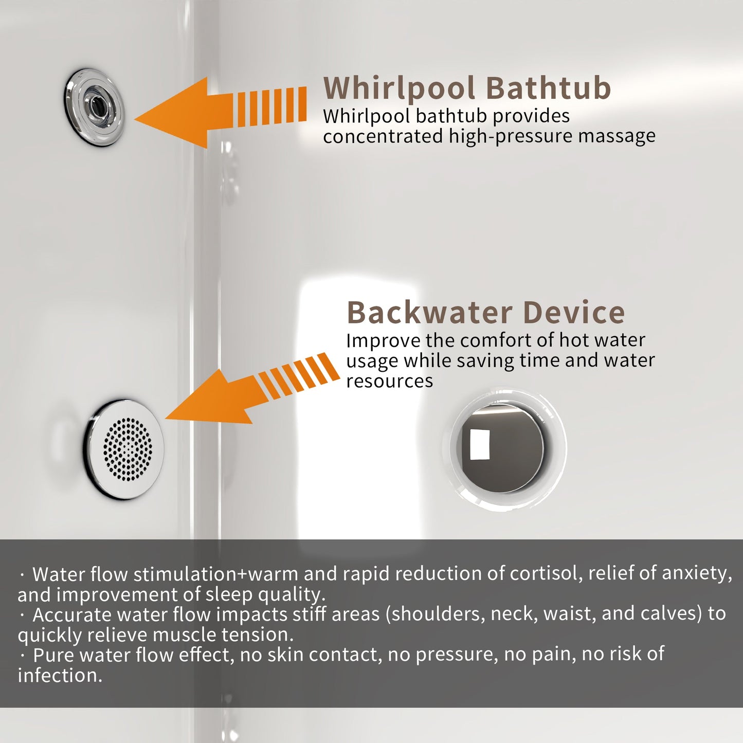 67" Rectangle Linear Acrylic Massage Whirlpool Freestanding Bathtub