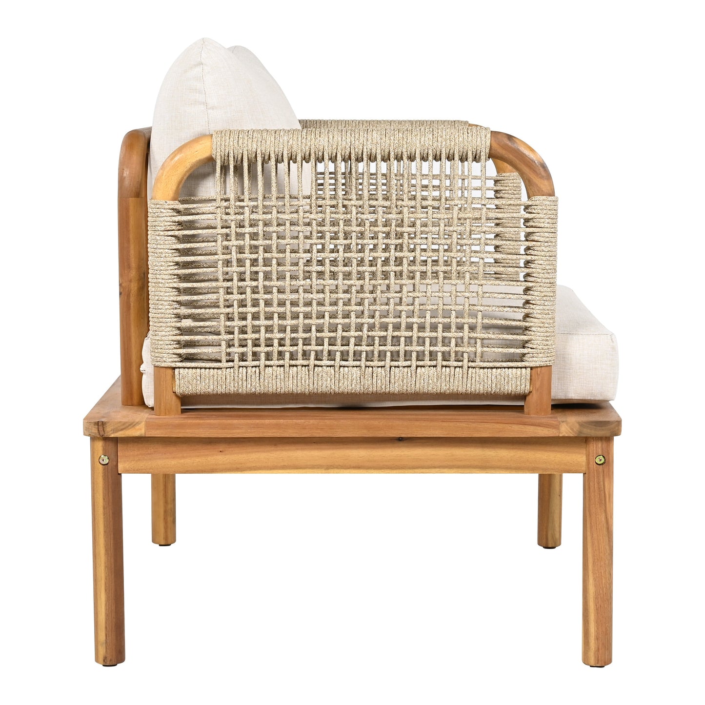 Outdoor Acacia Wood and Rope Club Chair with Cushions (Set of 2)