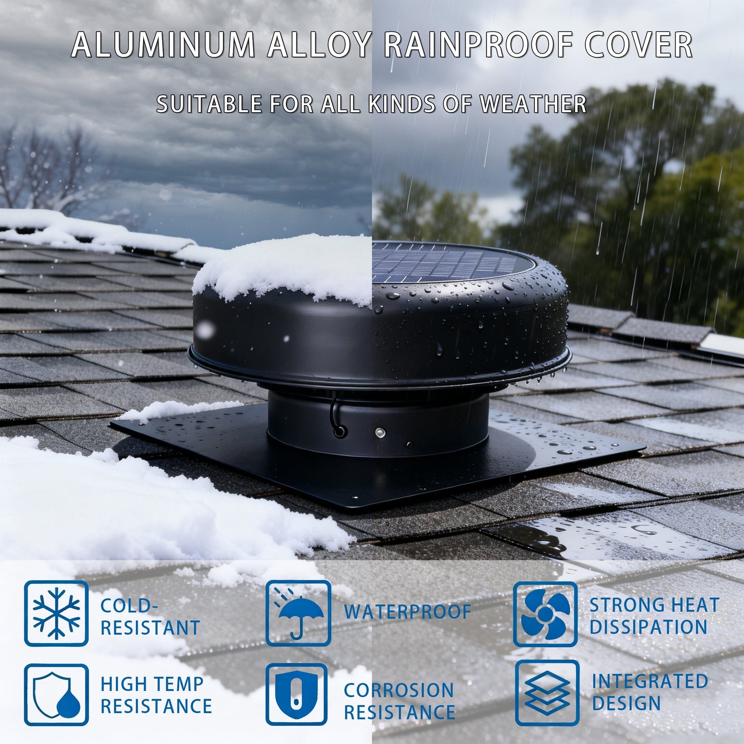 12" Flush Mount Round Solar Roof Vent Fan, 30W Dual Power