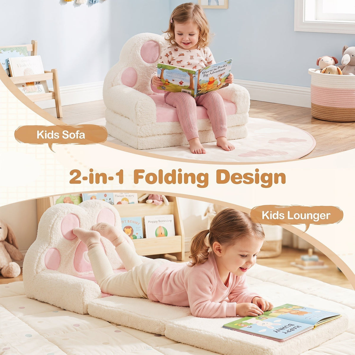 2-in-1 Convertible Kids Sofa to Lounger with Removable Cover
