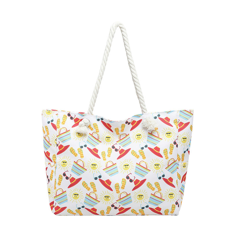 Womens Large-Capacity Striped Beach Tote Bag