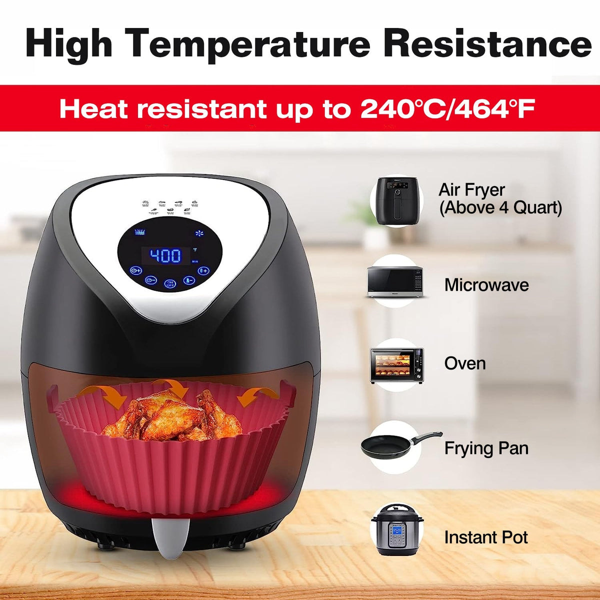 3Pcs Reusable Foldbale Air Fryer Silicone Pot 464¡F Heat Resistant Round Replacement of Parchment Liners 3 Food Grade Baking Basket Pans for 4+Quart A