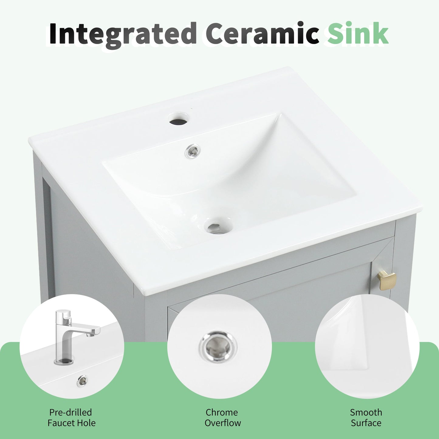 20" Bathroom Vanity with Sink, Storage Rack, and Soft Closing Door - Grey