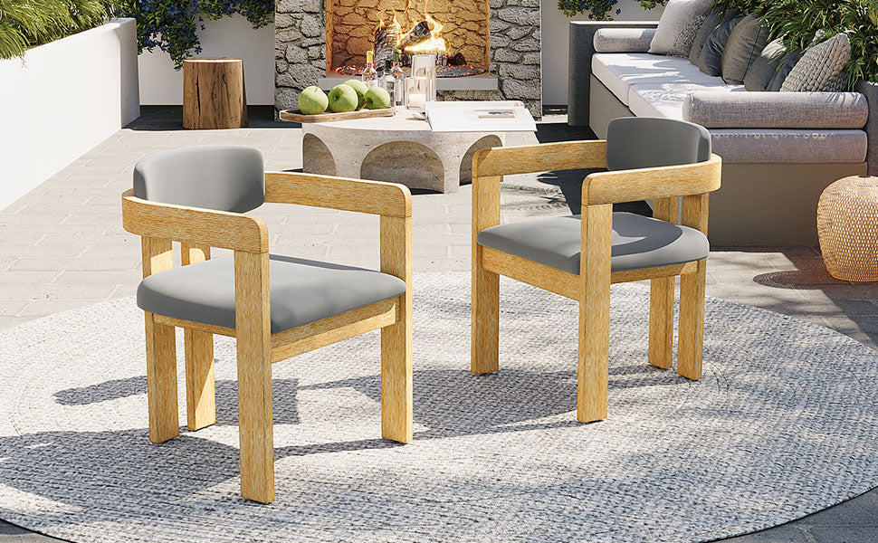 Set of 2 Outdoor Acacia Wood Dining Chairs with Cushions