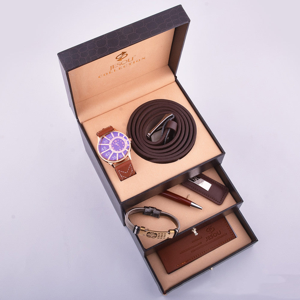 Business Gift Set Watch Belt Wallet Men's High-end Leather Bracelet Birthday Creative Gift Box