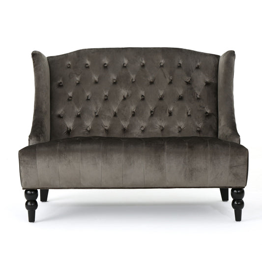 Nurturing Upholstered Loveseat With Wing Back And Diamond Tufting