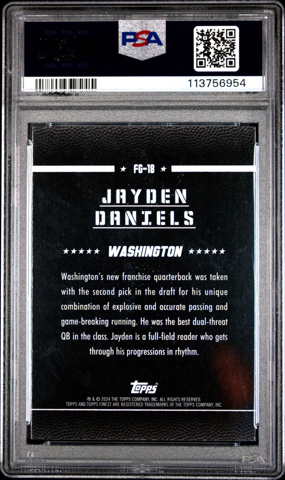 Graded 2024 Topps Finest Jayden Daniels #FG18 Field General Checkerboard Rookie RC Football Card PSA 10 Gem Mint