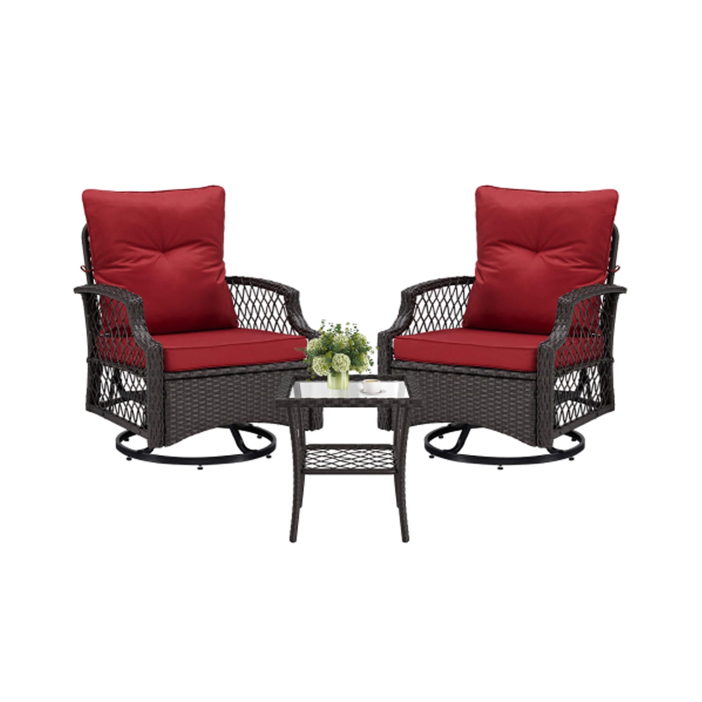 Alora 3-Piece Wicker Patio Bistro Set W/ Swivel Chairs And Table (SAK14789)